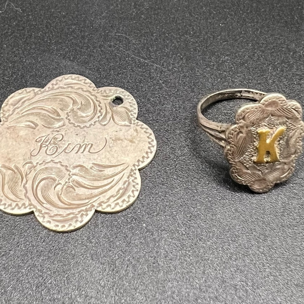 Vintage Diablo Silver Pendant and Sterling Silver and Gold Initial Ring